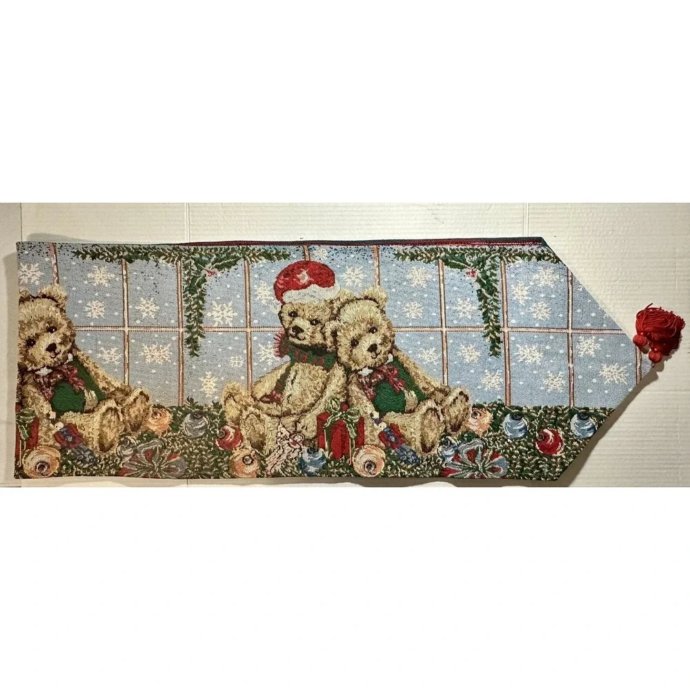 Christmas Teddy Bears Table Runner Ornaments Presents Home Decor Festive 13x70